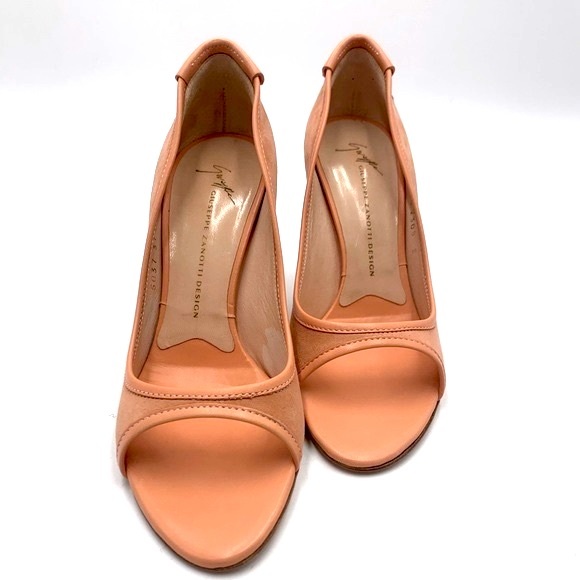 Auth NWT Giuseppe Zanotti TAK 90 Sandolo Peach Peep Toe Suede 4" Heels US 7.5B - Picture 1 of 16